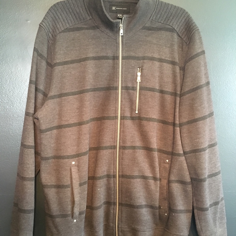 Black and gray striped zip up sweatshirt